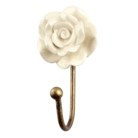 Cream Rose Flower Ceramic Wall Hook 